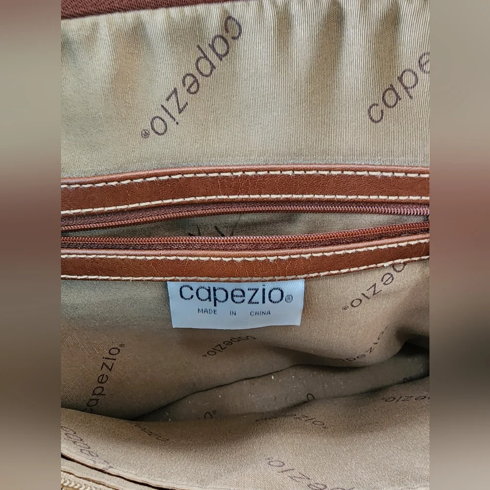 CAPEZIO vintage double handles handbag, navy blue/brown/gold